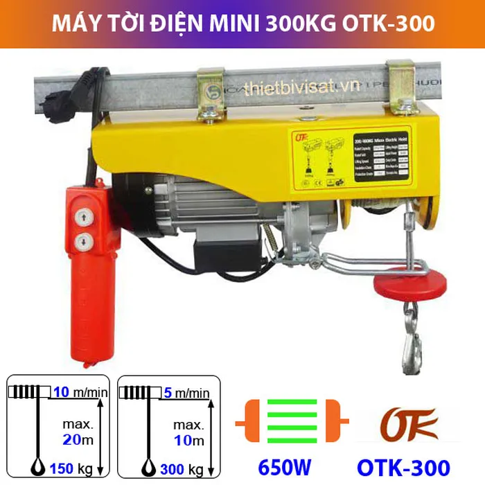 Máy tời điện mini 300kg OTK-300 giá rẻ cho kho hàng, cửa hàng