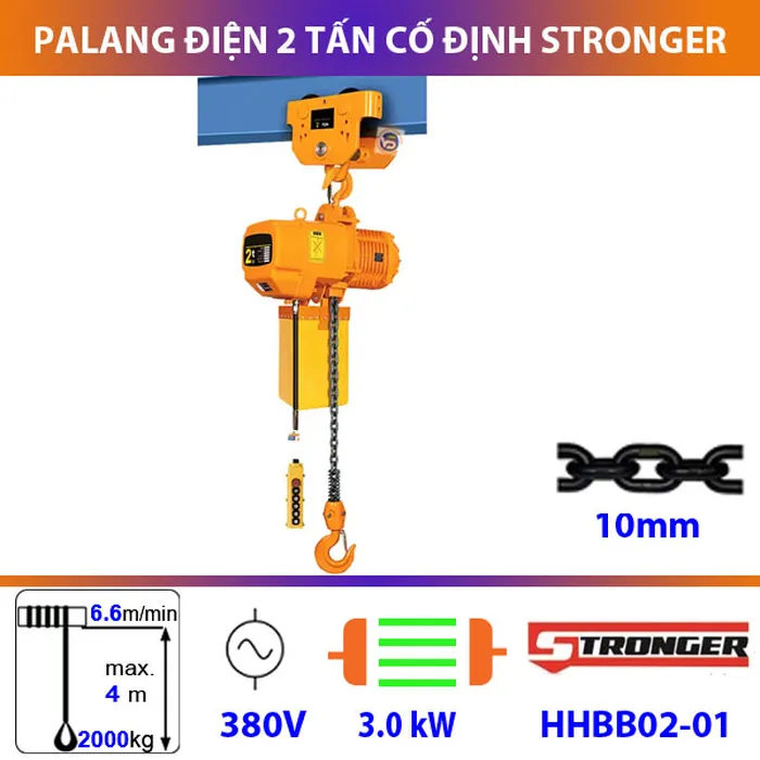 Pa lăng điện 2 tấn Stronger - Nâng hạ nhanh 6.6 mét/phút