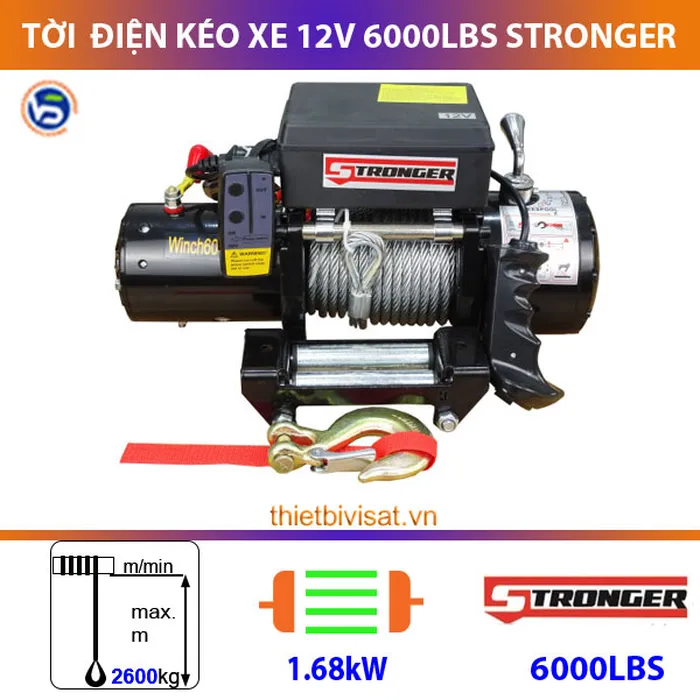 Tời điện kéo xe 12v 6000LBS Stronger mạnh mẽ cho ô tô bán tải, xe thùng hàng