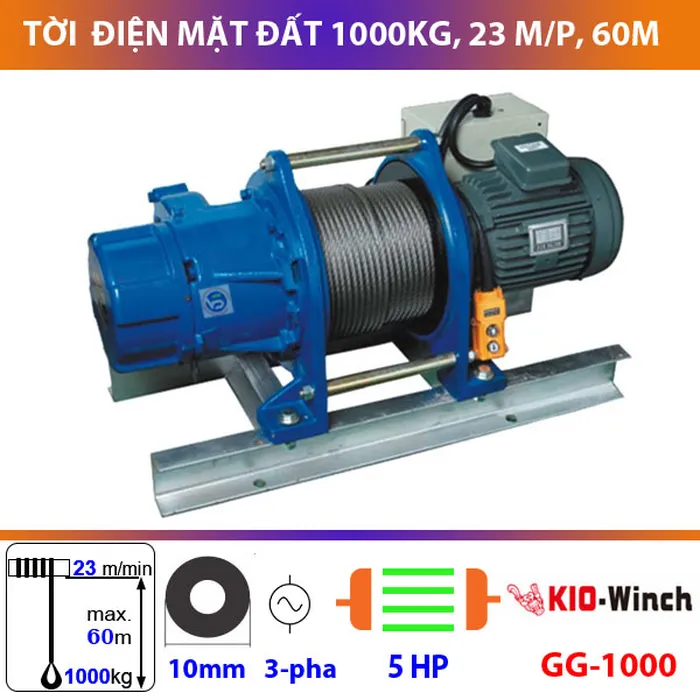 Tời điện mặt đất 1 tấn kio winch, 60m xuất xứ Đài Loan