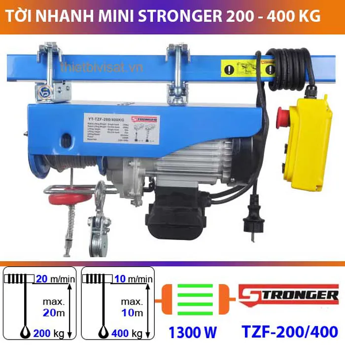 Tời nhanh mini Stronger 400 kg, tốc độ siêu nhanh 20 m/phút TZF-200/400