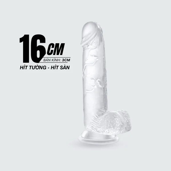 Cu giả trong suốt hít tường, hít sàn 16cm - [Quà tặng: Gel bôi trơn 200ml]