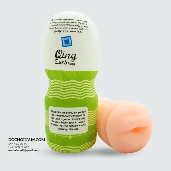 Cốc thủ dâm Qing cho nam, mềm mại, chân thật, hình đôi môi, giá rẻ, dễ vệ sinh - Xanh Lá - [Quà tặng: Gel bôi trơn 200ml]