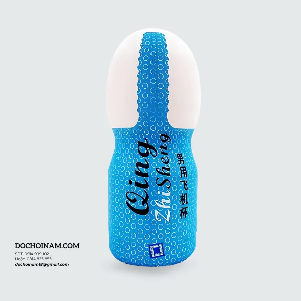 Cốc thủ dâm Qing cho nam, mềm mại, chân thật, hình âm đạo, giá rẻ, dễ vệ sinh - Xanh dương - [Quà tặng: Gel bôi trơn 200ml]