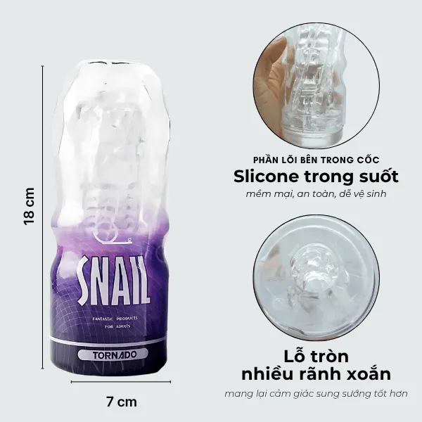 Cốc thủ dâm cầm tay Snail Cup trong suốt cho nam -  Tím [Quà tặng: Gel bôi trơn 200ml]