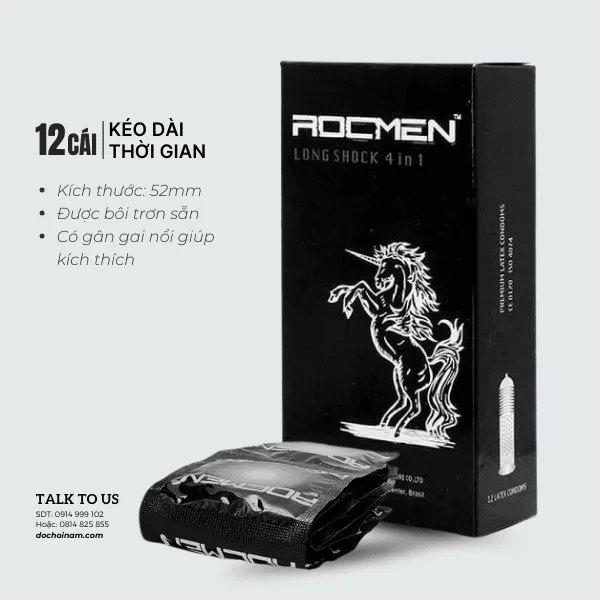 Bao Cao Su Rocmen Long Shock – Gân Gai Kéo Dài Cuộc Yêu (Hộp 12 Cái)