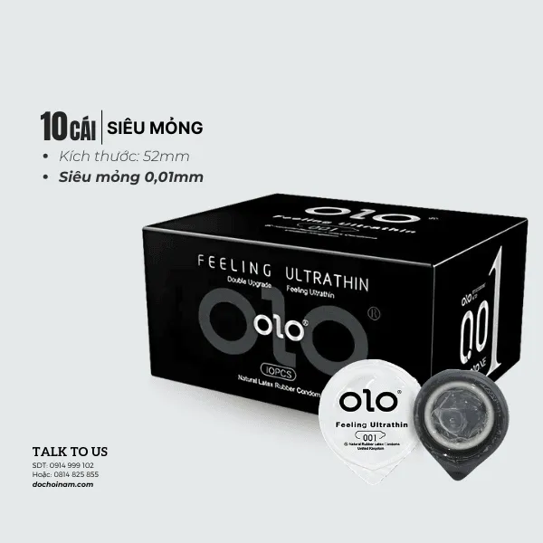 Bao Cao Su OLO 001 Siêu Mỏng 0.01mm – Có Gai, Hương Vani Ngọt Ngào (Hộp 10 chiếc)