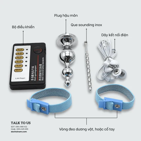 Bộ Đồ Chơi Tình Dục Điện Xung BDSM – Que Sounding & Plug Hậu Môn Inox Kích Thích Mạnh - [Quà tặng: Gel bôi trơn 200ml]