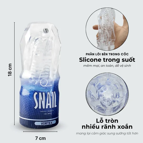 Cốc thủ dâm cầm tay Snail Cup trong suốt cho nam -  Xanh dương [Quà tặng: Gel bôi trơn 200ml] 