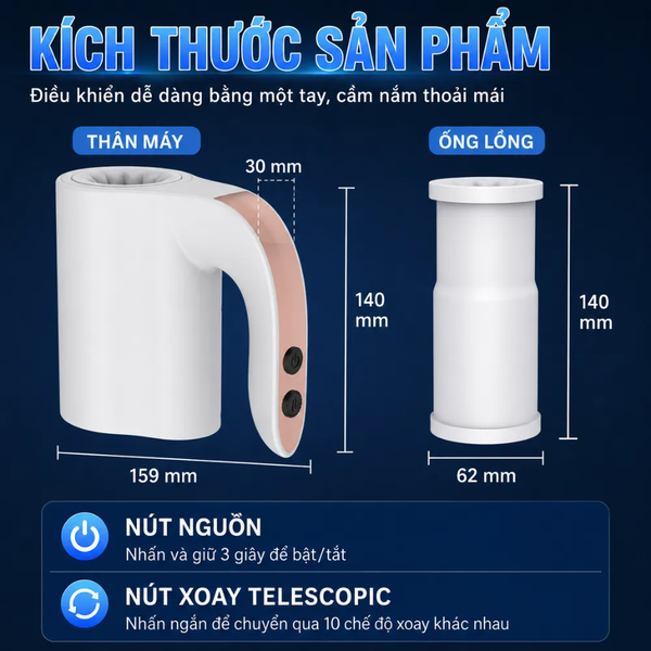 Cốc Sục Cu Tự Động Xoay Thụt Telescopic – Máy Massage Nam Cao Cấp 10 Chế Độ Rung Đẩy -  [Quà tặng: Gel bôi trơn 200ml]  
