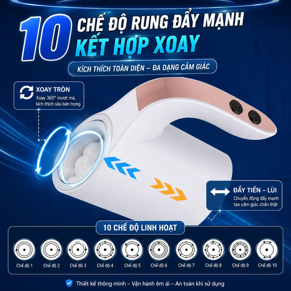 Cốc Sục Cu Tự Động Xoay Thụt Telescopic – Máy Massage Nam Cao Cấp 10 Chế Độ Rung Đẩy -  [Quà tặng: Gel bôi trơn 200ml]  