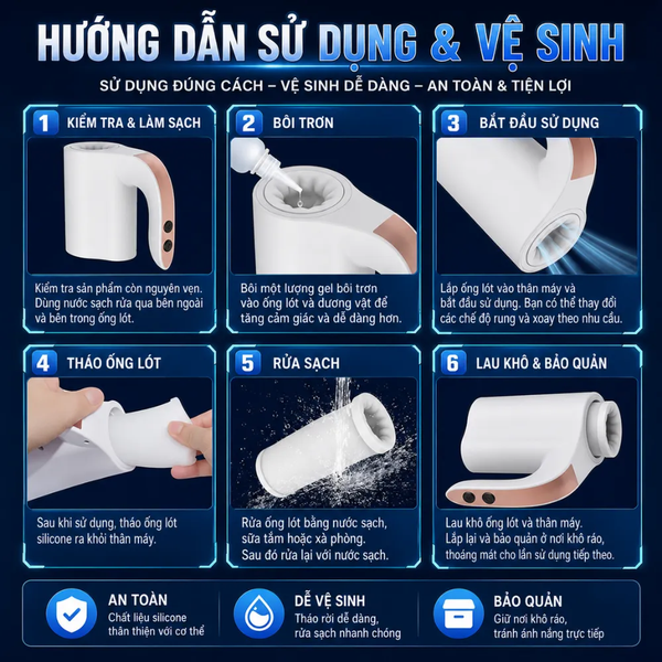Cốc Sục Cu Tự Động Xoay Thụt Telescopic – Máy Massage Nam Cao Cấp 10 Chế Độ Rung Đẩy -  [Quà tặng: Gel bôi trơn 200ml]  