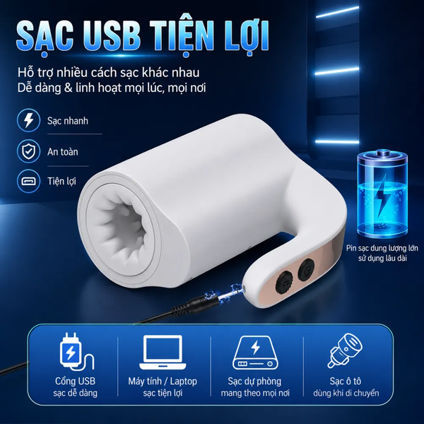 Cốc Sục Cu Tự Động Xoay Thụt Telescopic – Máy Massage Nam Cao Cấp 10 Chế Độ Rung Đẩy -  [Quà tặng: Gel bôi trơn 200ml]  