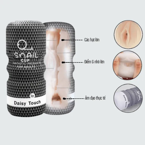 Cốc thủ dâm Snail Cup Daisy Touch cầm tay cho nam -  Phiên bản âm đạo [Quà tặng: Gel bôi trơn 200ml] 