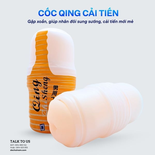 Cốc Massage Nam Giới QING Cải Tiến - Thiết Kế Gập Xoắn Linh Hoạt, Silicone Mềm Mịn Đàn Hồi- [ Quà tặng: Gel bôi trơn 200ml]