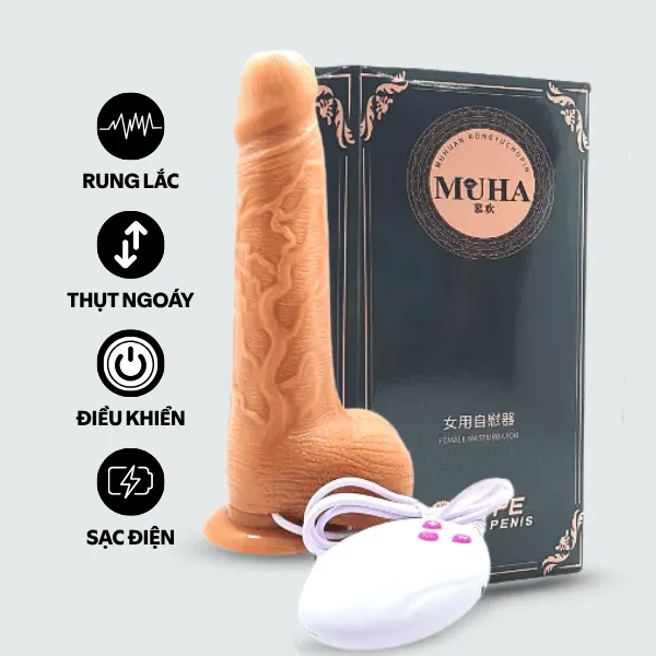 Cu giả rung lắc thụt ngoáy 18cm  – Sạc điện, điều khiển dây - [Quà tặng: Gel bôi trơn 200ml]