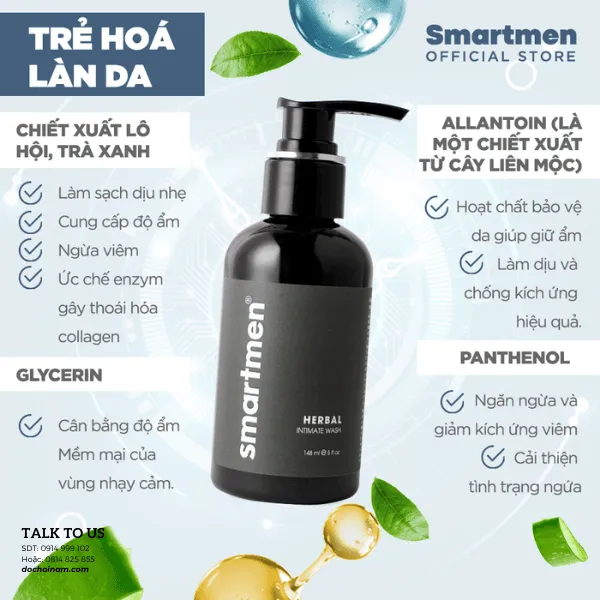 Dung Dịch Vệ Sinh Nam Smartmen Herbal Intimate Wash – Làm Sạch & Khử Mùi Vùng Kín Nam Giới