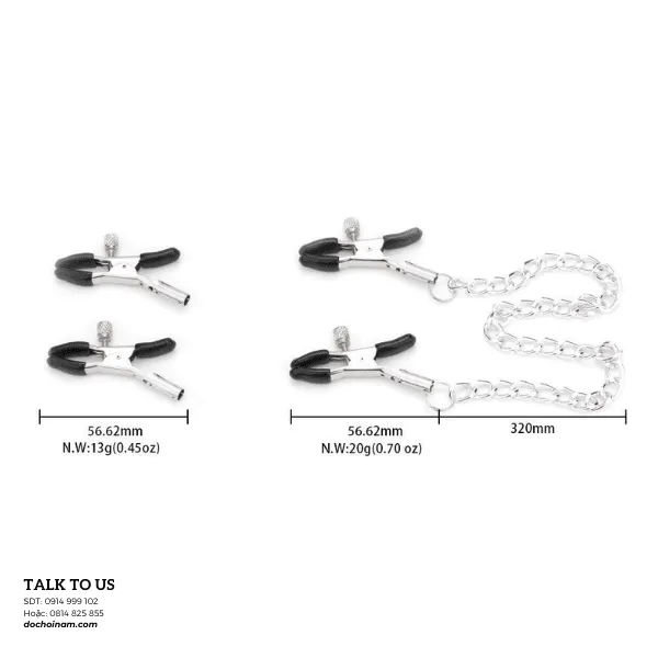 Kẹp Vú Tình Dục Inox Có Dây Xích – Đồ Chơi BDSM Sexy Cho Cặp Đôi