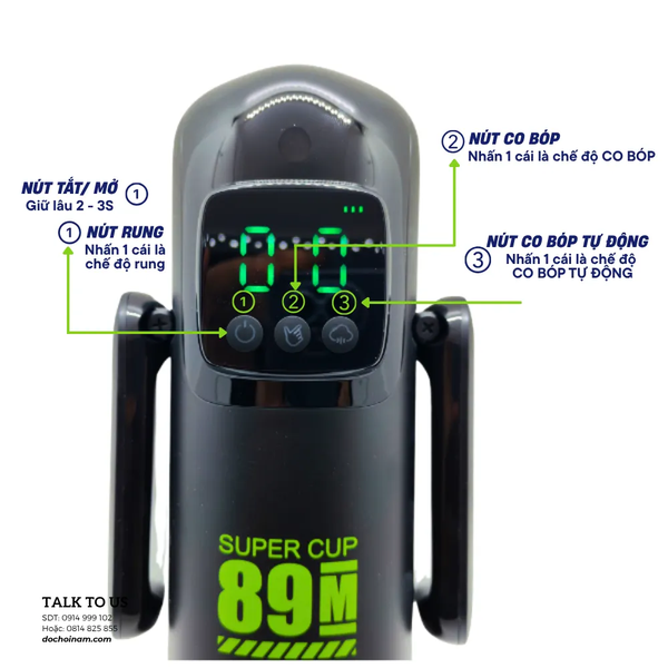 Robot Sục Tự Động Super Cup 89M – Máy Sục Nam Cầm Tay 7 Chế Độ Bút Nút, Co Bóp Cao Cấp - [Quà tặng: Gel bôi trơn 200ml] 