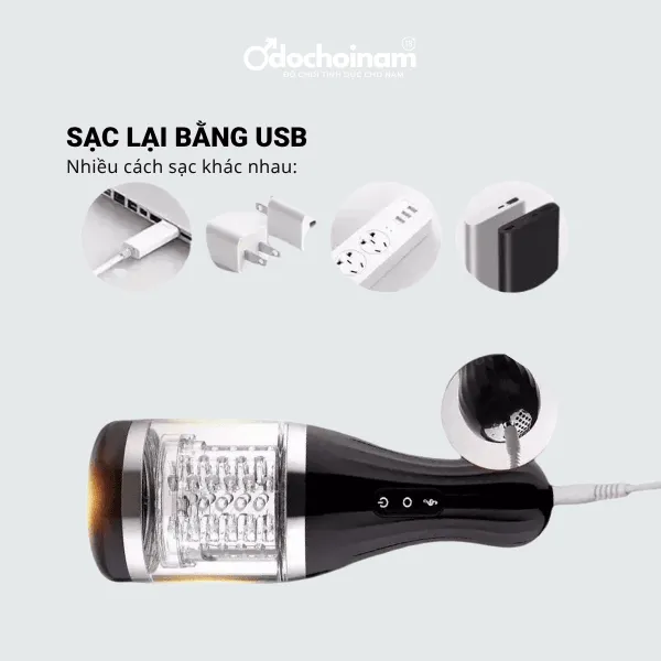 Máy Bú Cu Tự Động Cao Cấp Cho Nam – Xoay 360°, Đổi Chiều, Âm Thanh Rên Cực Sướng - [Quà tặng: Gel bôi trơn 200ml] 