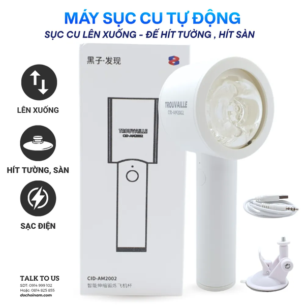 Máy Sục Tự Động Cho Nam TROUVAILLE CID-AM2002 – Silicone Mềm Hạt Kích Thích, Chân Đế Cố Định - [Quà tặng: Gel bôi trơn 200ml] 