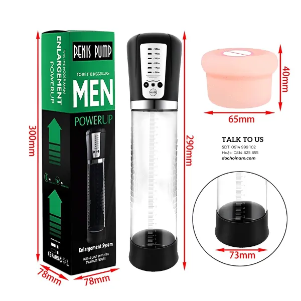 Máy Tập To Dương Vật Tự Động Penis Pump MEN PowerUp – Có Đồng Hồ Đo Áp Suất, Sạc USB