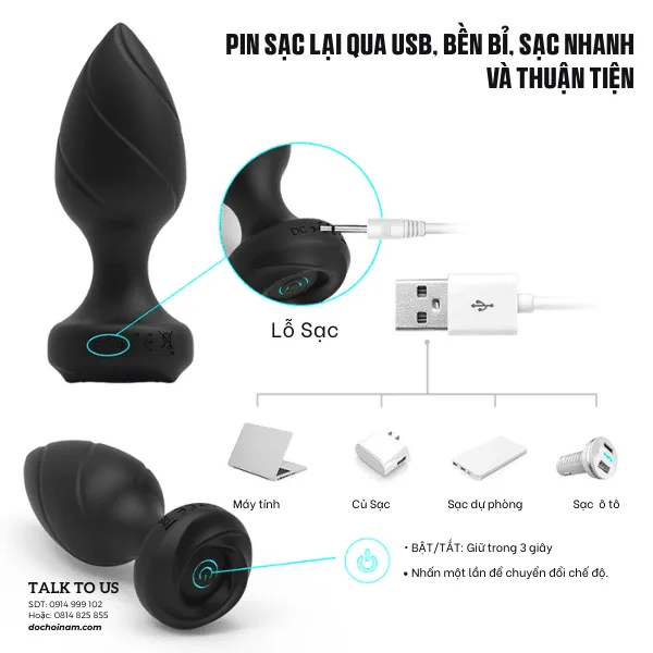 Plug Rung Hỏa Tiễn Kích Thích Hậu Môn - Quà tặng: Gel bôi trơn 200ml]