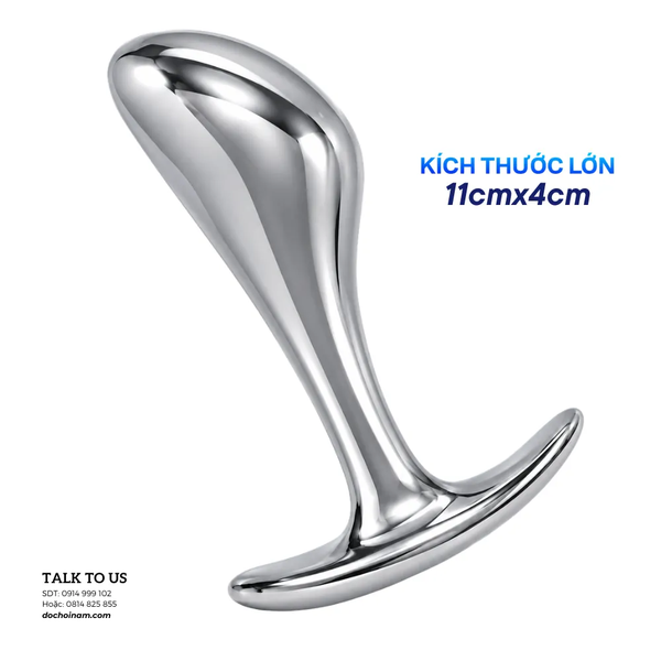 Plug Inox Hậu Môn Kim Loại Cao Cấp - Thiết Kế Cong Ergonomic Đế Rộng An Toàn, Dễ Vệ Sinh - [TẶNG GEL BÔI TRƠN 200ML]