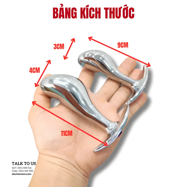 Plug Inox Hậu Môn Kim Loại Cao Cấp - SIZE NHỎ - Thiết Kế Cong Ergonomic Đế Rộng An Toàn, Dễ Vệ Sinh - [TẶNG GEL BÔI TRƠN 200ML] 