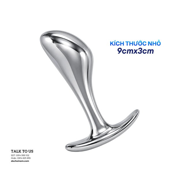 Plug Inox Hậu Môn Kim Loại Cao Cấp - SIZE NHỎ - Thiết Kế Cong Ergonomic Đế Rộng An Toàn, Dễ Vệ Sinh - [TẶNG GEL BÔI TRƠN 200ML] 