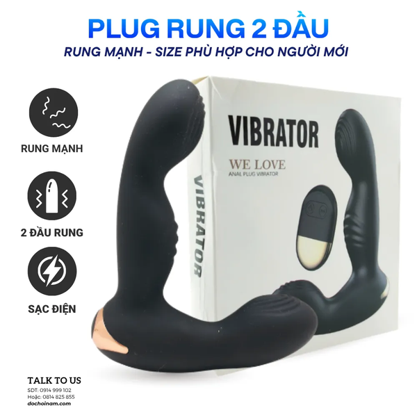 Plug Rung Hậu Môn 2 Đầu Rung Cực Mạnh - Size Nhỏ 2cm Cho Người Mới, Remote Điều Khiển Từ Xa - [Quà tặng gel bôi trơn]
