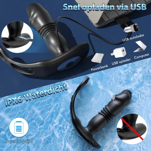 Plug Rung Thụt Tự Động 15 Chế Độ – Đồ Chơi Hậu Môn Cho Nam - [Quà tặng: Gel bôi trơn 200ml]