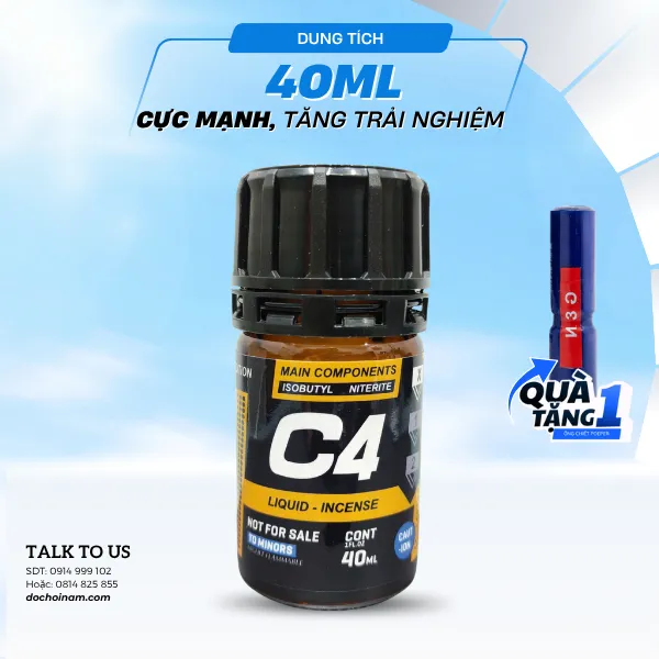 Popper C4 Vàng 40ml  - Quà tặng kèm [1 Ống Hít Popper] 