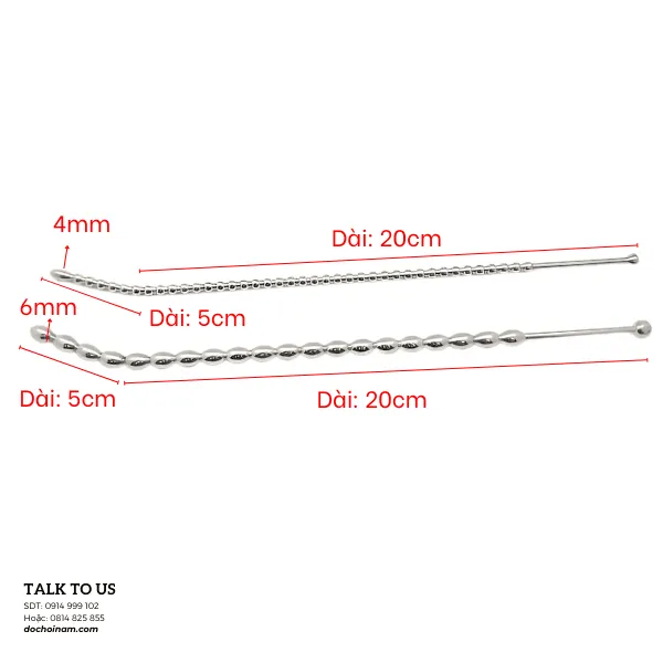 Que Sounding Dương Vật Inox - 4mm & 6mm, Chuỗi Hạt 23cm, An Toàn INOX 304 - [Quà tặng: chai ge 200ml]