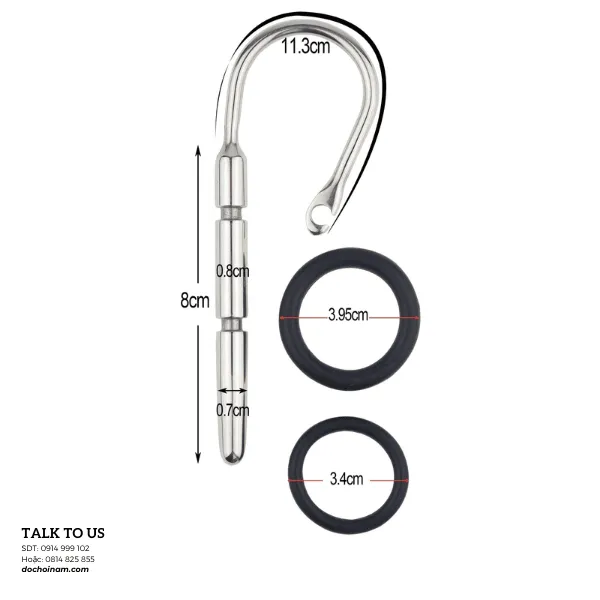 Que Sounding Dương Vật Inox 8mm Có Vòng Đeo – Kích Thích Niệu Đạo Cực Sướng - [Tặng kèm: Gel bôi trơn 200ml]