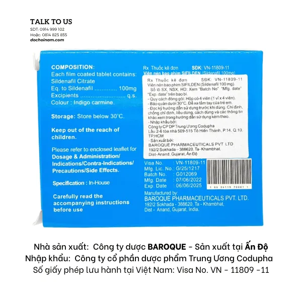 Thuốc Cường Dương Sifilden Ấn Độ 100mg – Tăng Cường Sinh Lý Nam, Hỗ Trợ Cương Cứng