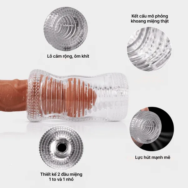 Cốc thủ dâm trong suốt 2 đầu cho nam  [Quà tặng: Gel bôi trơn 200ml] 