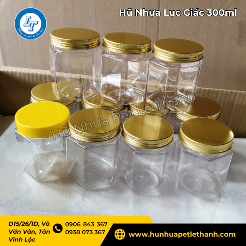 Lấy sỉ hũ nhựa lục giác nắp vàng, nắp thiếc 300ml giá rẻ 4 Lấy sỉ hũ nhựa lục giác nắp vàng, nắp thiếc 300ml giá rẻ 4
