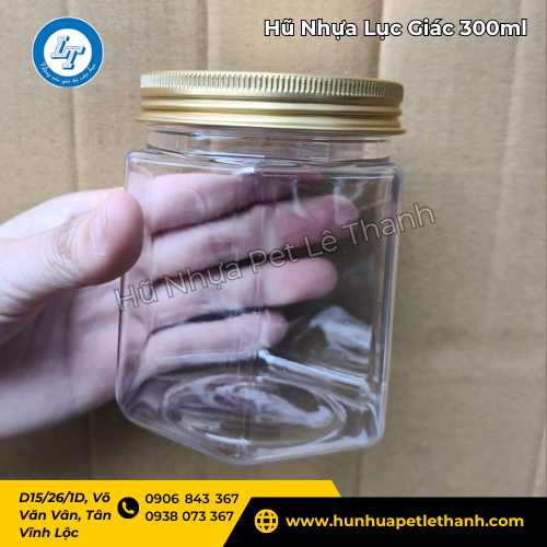 Lấy sỉ hũ nhựa lục giác nắp vàng, nắp thiếc 300ml giá rẻ 2 Lấy sỉ hũ nhựa lục giác nắp vàng, nắp thiếc 300ml giá rẻ 2