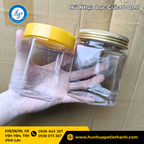 Lấy sỉ hũ nhựa lục giác nắp vàng, nắp thiếc 300ml giá rẻ 5 Lấy sỉ hũ nhựa lục giác nắp vàng, nắp thiếc 300ml giá rẻ 5