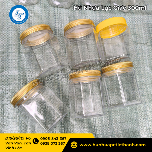 Lấy sỉ hũ nhựa lục giác nắp vàng, nắp thiếc 300ml giá rẻ 3 Lấy sỉ hũ nhựa lục giác nắp vàng, nắp thiếc 300ml giá rẻ 3