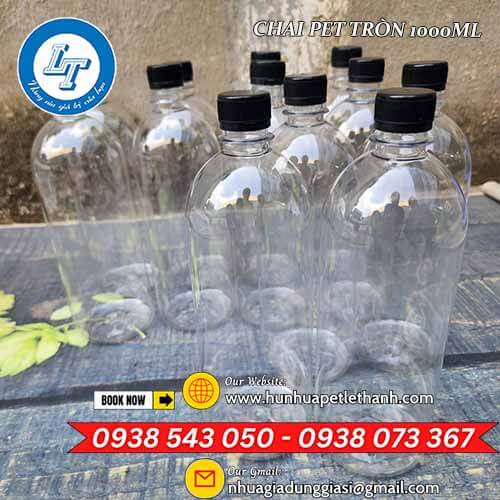 Chai nhựa PET tròn 1000ml nắp đen miệng nhỏ mẫu đẹp 3 Chai nhựa PET tròn 1000ml nắp đen miệng nhỏ mẫu đẹp 3