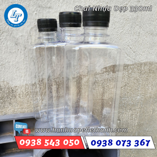 Chai nhựa dẹp nắp đen 330ml có giá sỉ rẻ tốt 2 Chai nhựa dẹp nắp đen 330ml có giá sỉ rẻ tốt 2