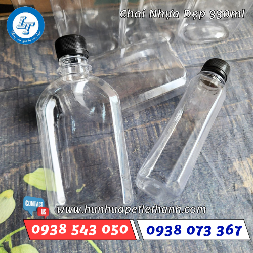 Chai nhựa dẹp nắp đen 330ml có giá sỉ rẻ tốt 1 Chai nhựa dẹp nắp đen 330ml có giá sỉ rẻ tốt 1