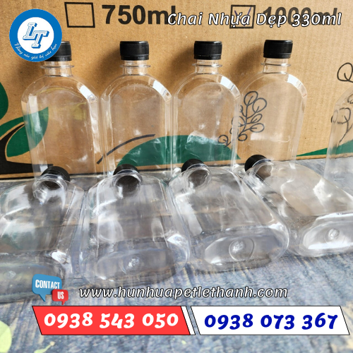 Chai nhựa dẹp nắp đen 330ml có giá sỉ rẻ tốt Chai nhựa dẹp nắp đen 330ml có giá sỉ rẻ tốt