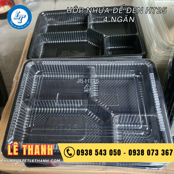hộp nhựa đế đen HT25 4 ngăn 2 hộp nhựa đế đen HT25 4 ngăn 2