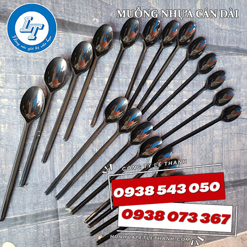 muỗng nhựa cán dài màu đen giá sỉ 5 muỗng nhựa cán dài màu đen giá sỉ 5