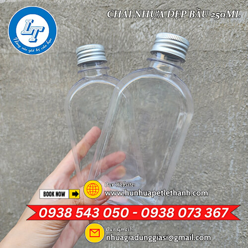 chai nhựa pet dẹp bầu 250ml nắp nhôm giá sỉ 3 chai nhựa pet dẹp bầu 250ml nắp nhôm giá sỉ 3
