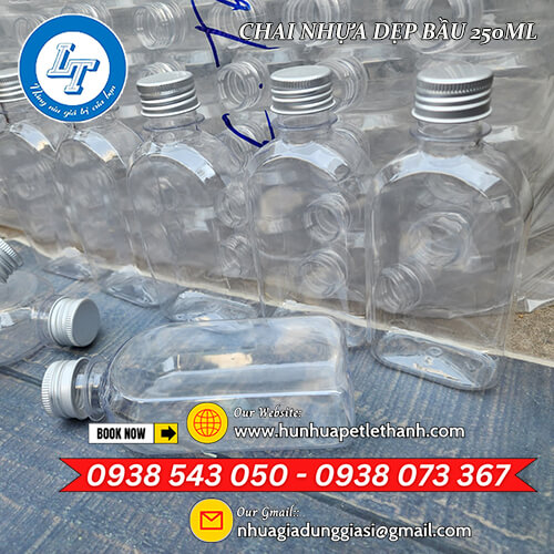 chai nhựa pet dẹp bầu 250ml nắp nhôm giá sỉ 4 chai nhựa pet dẹp bầu 250ml nắp nhôm giá sỉ 4