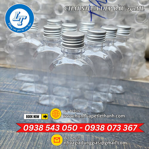 chai nhựa pet dẹp bầu 250ml nắp nhôm giá sỉ 5 chai nhựa pet dẹp bầu 250ml nắp nhôm giá sỉ 5